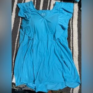 NWOT DENIM & CO. BEACH WRAP FRONT SWIM DRESS WITH RUFFLE DETAIL
SIZE:24/PLUS